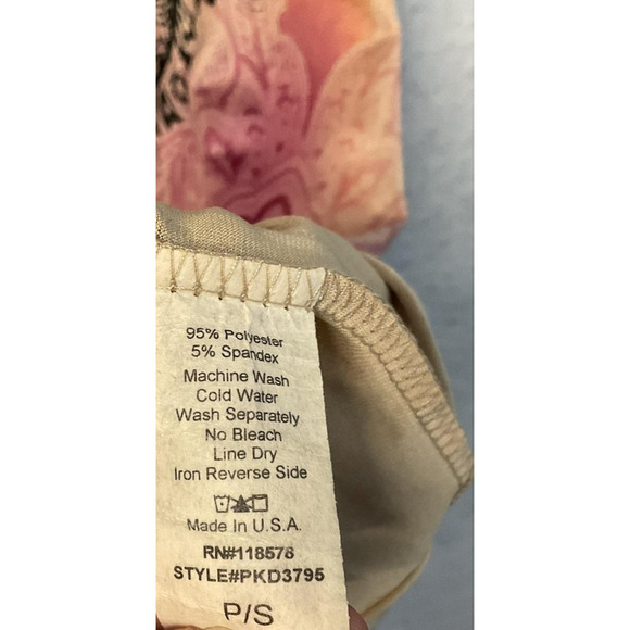 Floral Dress Womens Petite Small Pink Peach Ombre 3/4 Sleeve Stretch Made USA - Picture 3 of 7